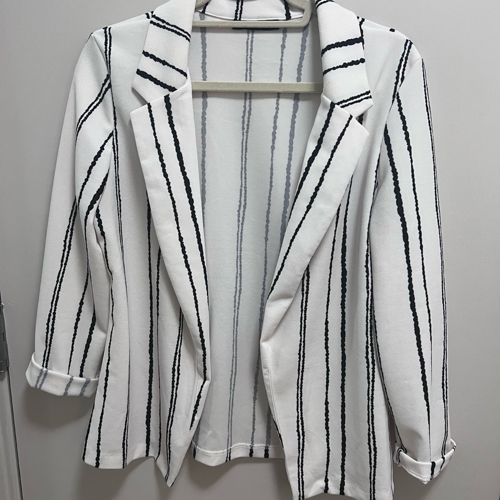 Striped Black and White Ashley Blue Women's Blazer